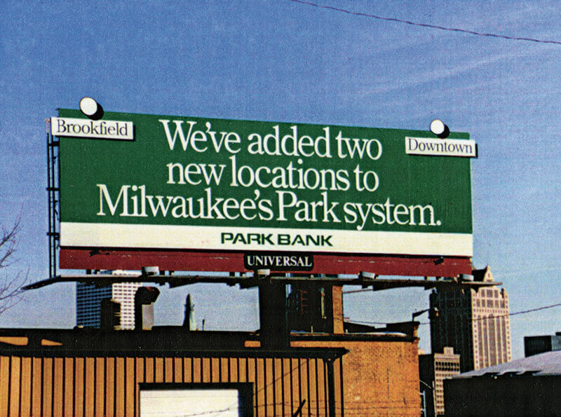 Billboard advertisement for Park Bank