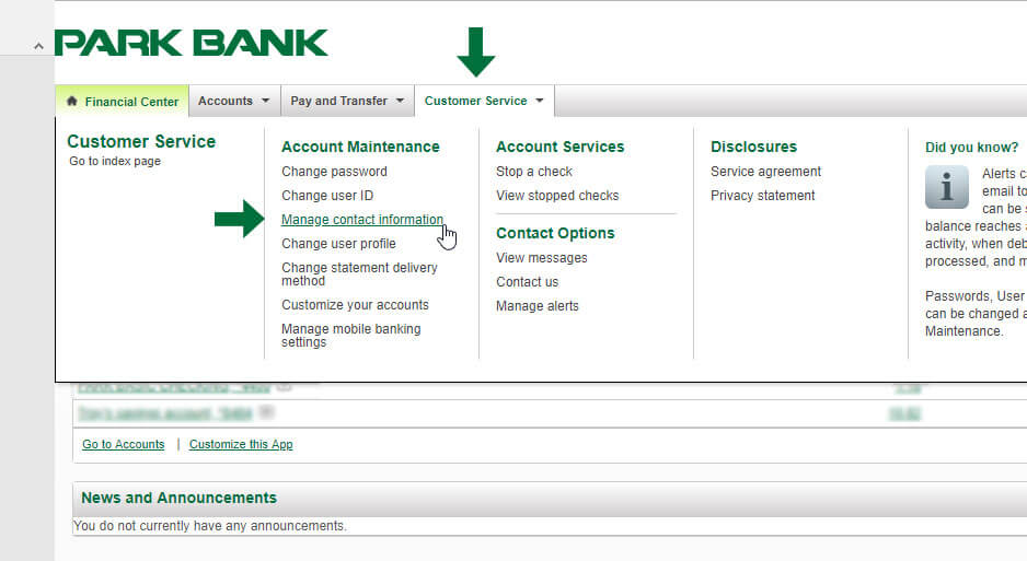 CeB menu- first click on "Customer Service" and then locate the "Manage contact information" under the "Account Maintenance" sub navigation.